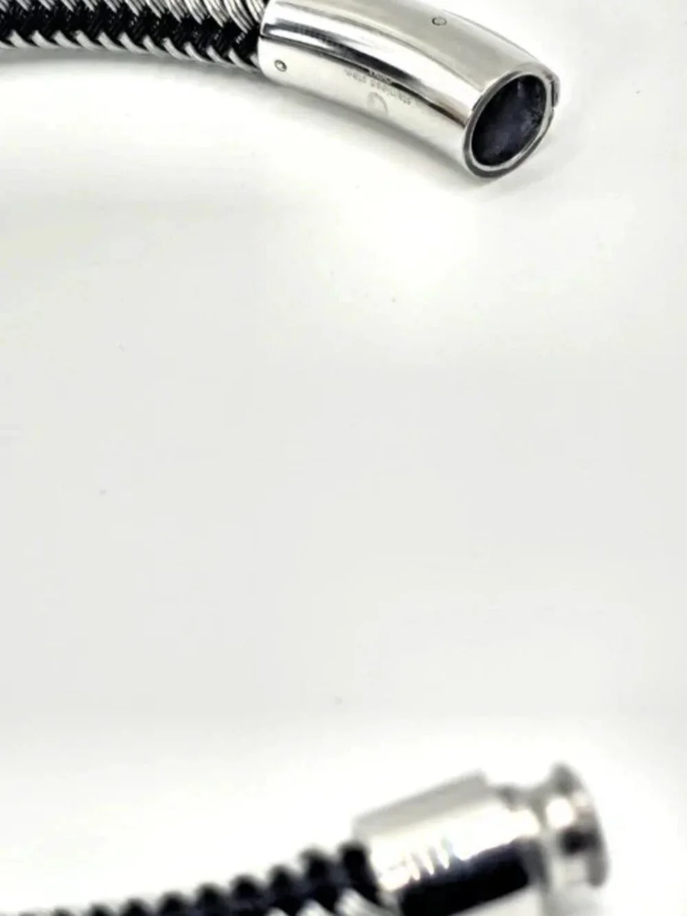 Macys Mens Black & Silver Stainless Steel Braided Bracelet with Accent Stones
